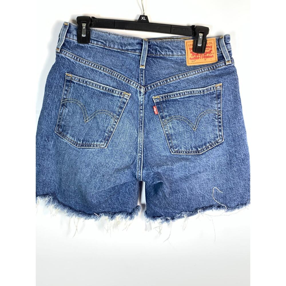 Levi’s 501 Women’s Shorts W29 Blue Denim Mid Thigh Button Fly Raw Frayed Hem - Picture 8 of 15